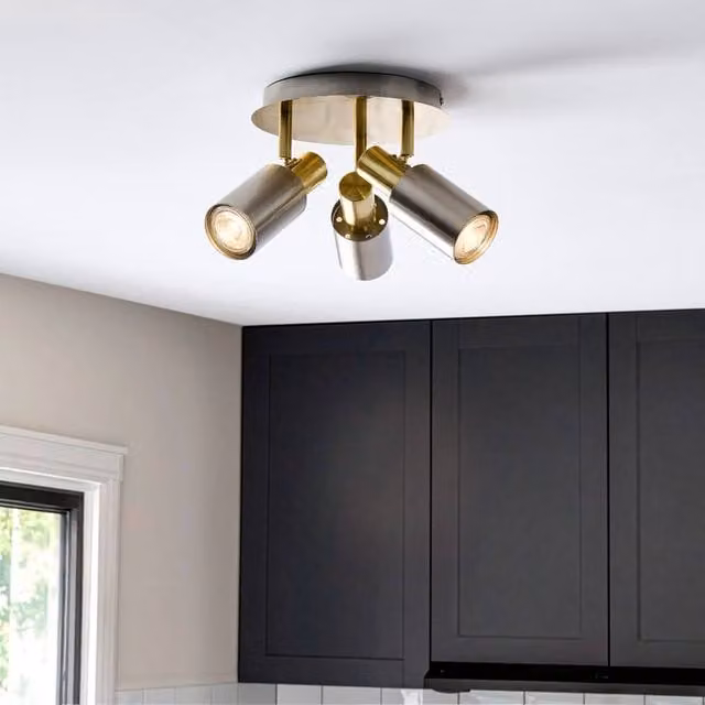 Pagazzi Hayes 3-Light Adjustable Spotlight Plate in Grey and Gold/Brass Metal for Ceiling Mounting – 1
