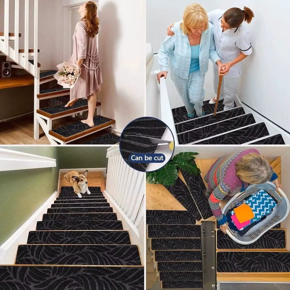 NESTLUNE 15-Piece Black Non-Slip Carpet Stair Tread Set – 3