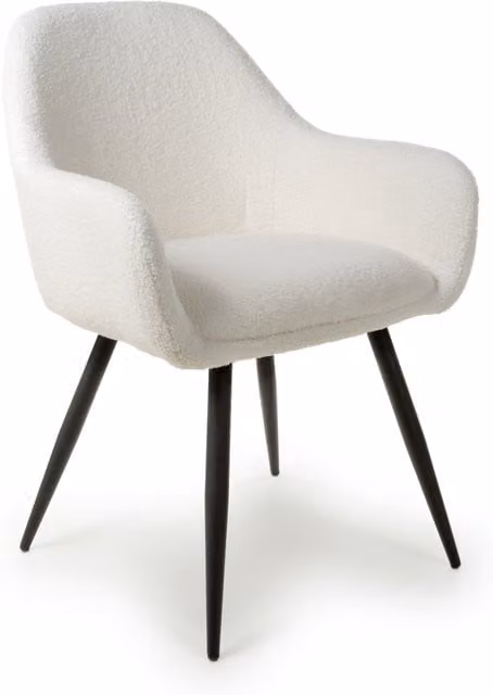 Shankar Modern White Boucle Fabric Dining Chairs with Black Metal Legs