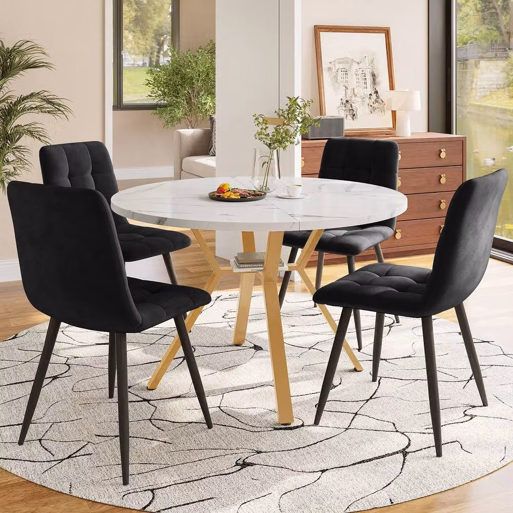 Fascinate Modern Round Marble-Textured Dining Table in White and Gold – 2