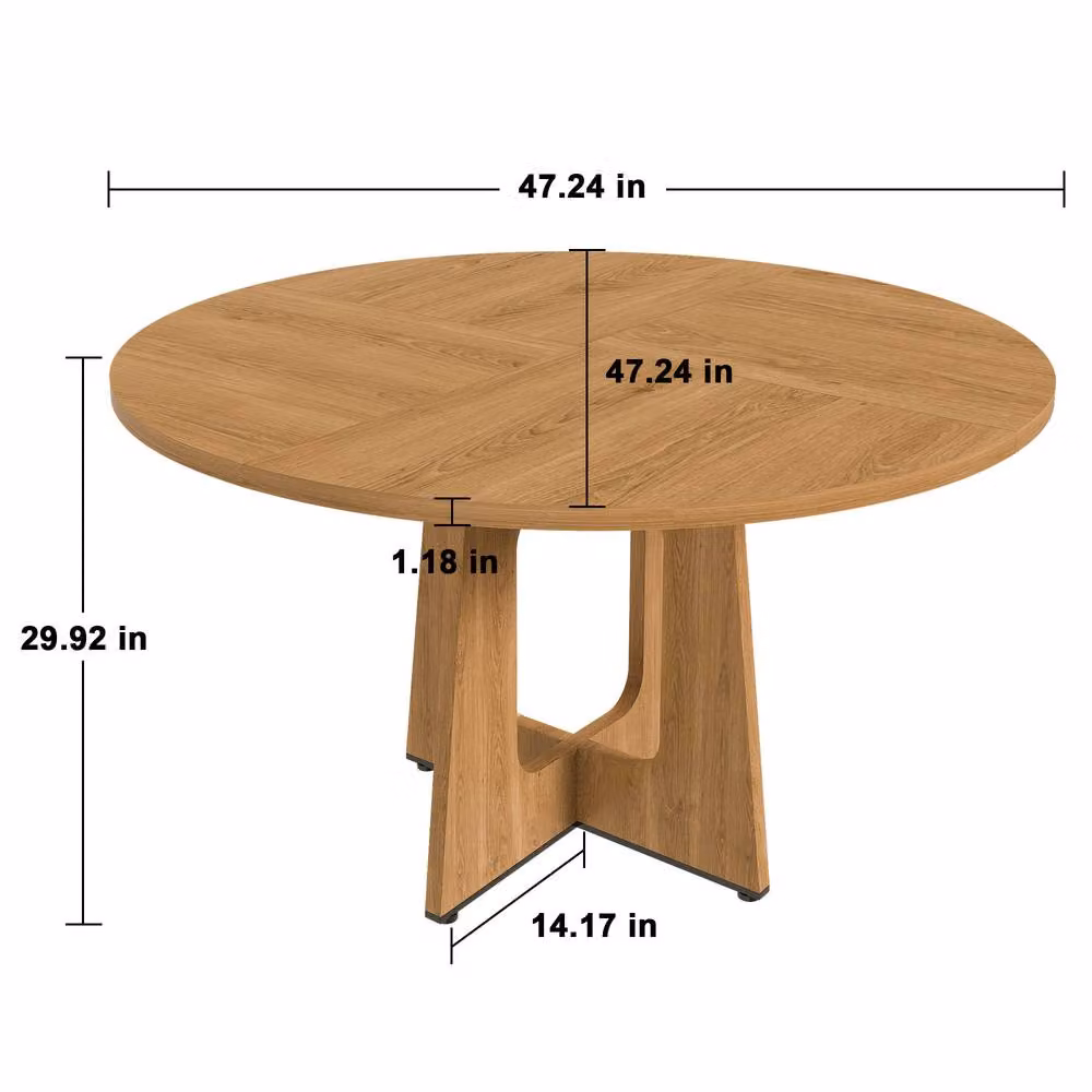 Direct Wicker Round Farmhouse Dining Table in Light Oak, MDF Construction, Diameter: 120 cm – 2