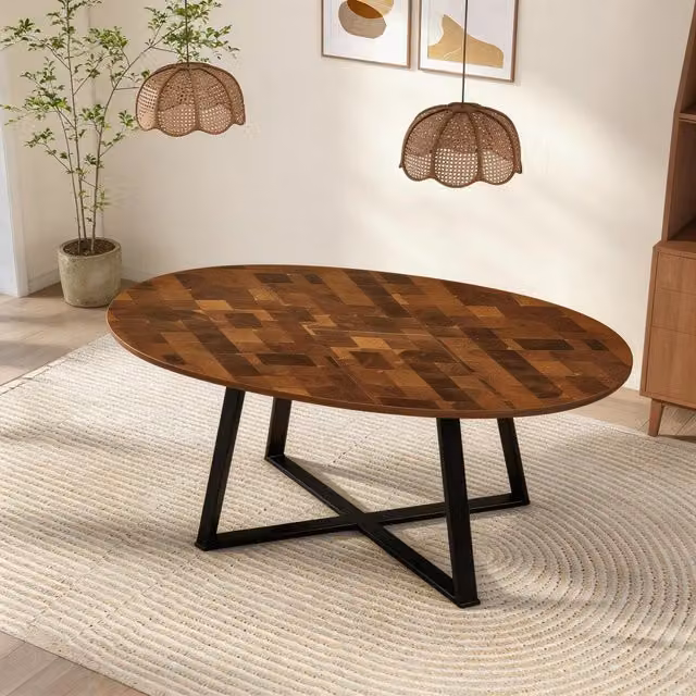 Furniture One Extendable Round Wood Dining Table in Brown, Diameter: 120 cm to 160 cm