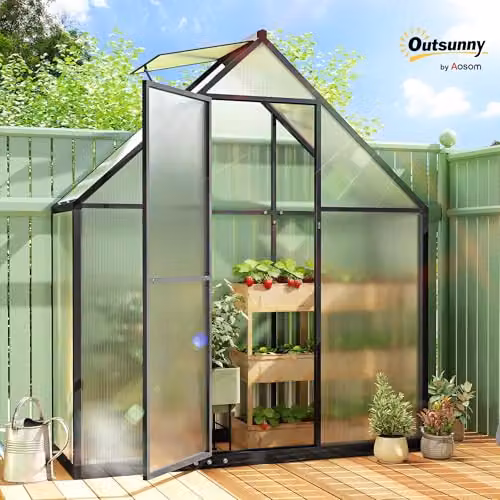 Outsunny Black Aluminium and Polycarbonate Greenhouse Swing Door with Window – 2