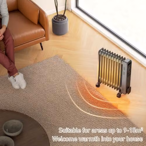 HOMCOM 2500W Oil Filled Radiator Portable Electric Heater in Grey with Thermostat and Overheat Protection – 3