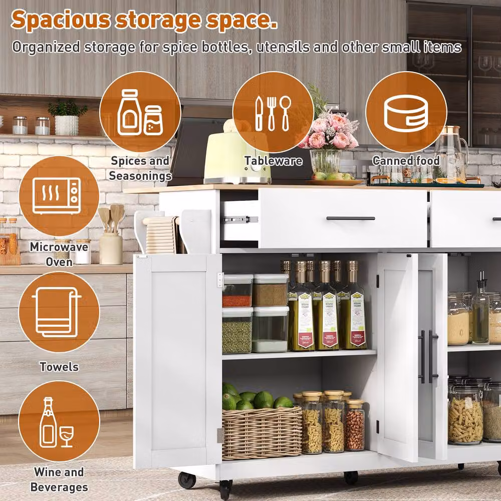 Merax Kitchen Island Trolley with Folding Tabletop and Changeable Wheels and Feet, White – 6
