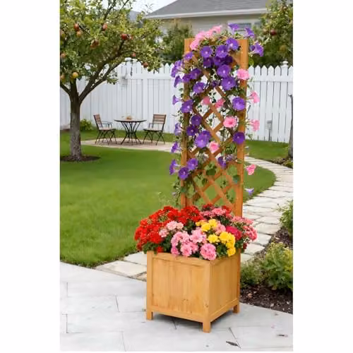 Gr8 Garden Tall Wooden Planter with Trellis in Brown, W/D/H: 40 x 40 x 160 cm – 3