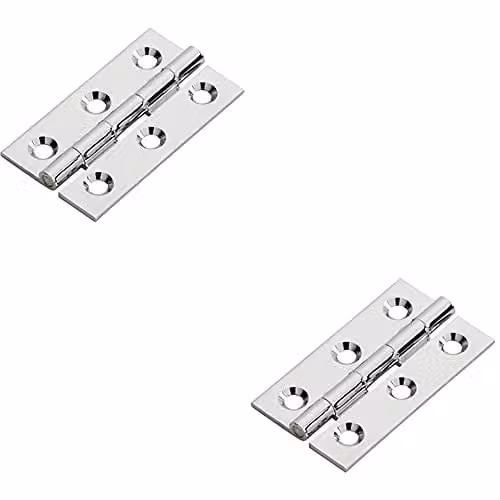 Loops 2 Pack Polished Chrome Screw-On Cabinet Hinges for Small Cupboard Doors, W/D/H: 50 x 28 x 1.5 mm