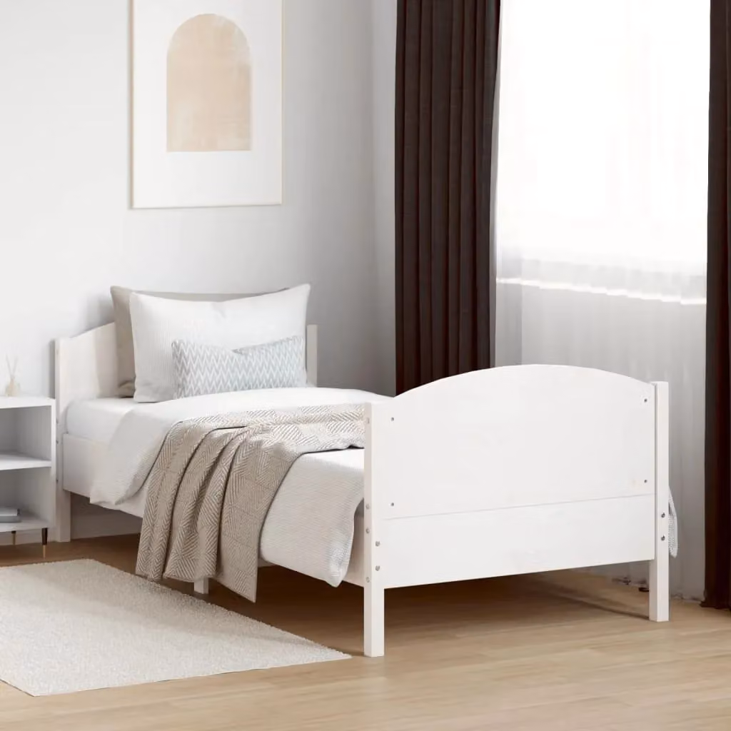 Berkfield Home White Solid Wood Pine Bed Frame W/D/H: 100 x 200 cm – 2