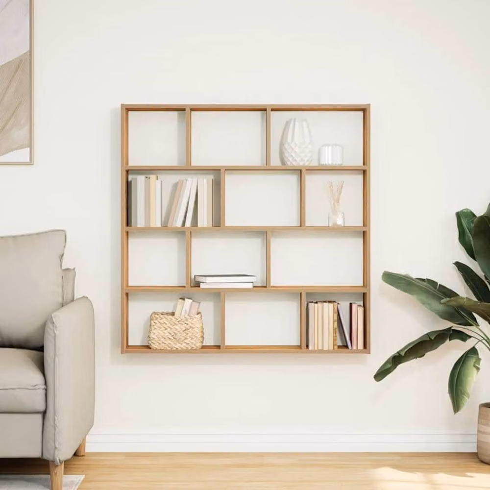 Berkfield Home Wall Mounted 12 Compartment Cube Shelf in Artisan Oak Brown – 3
