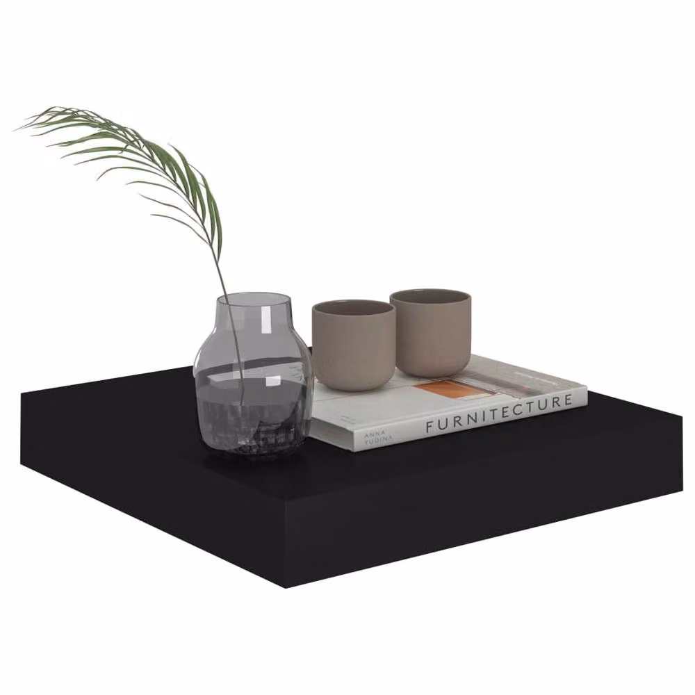 Berkfield Home Black Floating Wall Shelf with Back Panel, W/D/H: 23 x 23.5 x 3.8 cm – 3