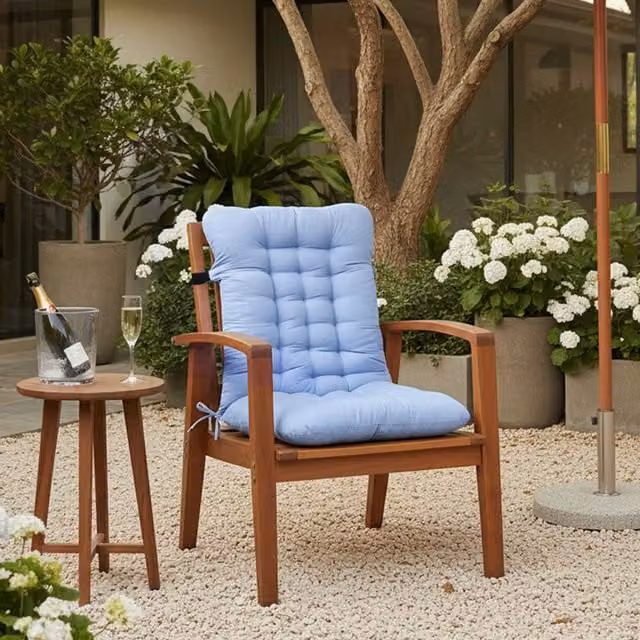 Livingandhome Chair Cushion with Elastic and Tie Straps in Blue