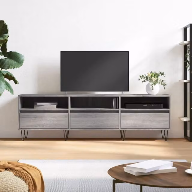 Berkfield Home Modern Grey Sonoma TV Cabinet, W: 150 cm, D: 30 cm, H: 44.5 cm – 1