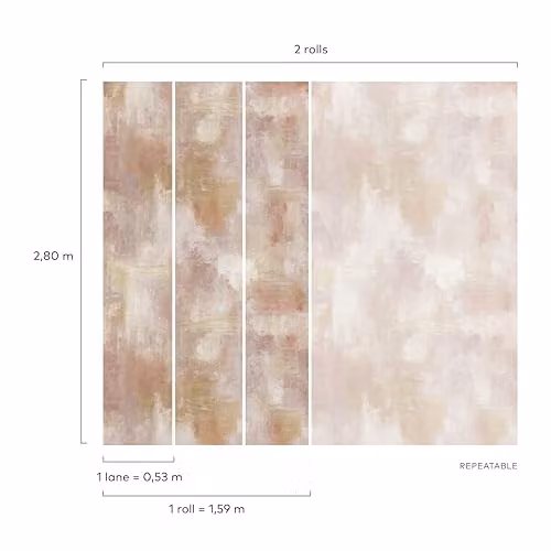 Grandeco Abstract Texture Distressed Concrete 3 Lane Repeatable Textured Wallpaper Mural in Pink and Brown, W: 280 cm, H: 159 cm – 2
