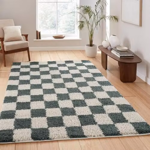 Desire Rugs Chester Modern Checkered Shaggy Area Rug, Green, W: 160 cm, L: 230 cm