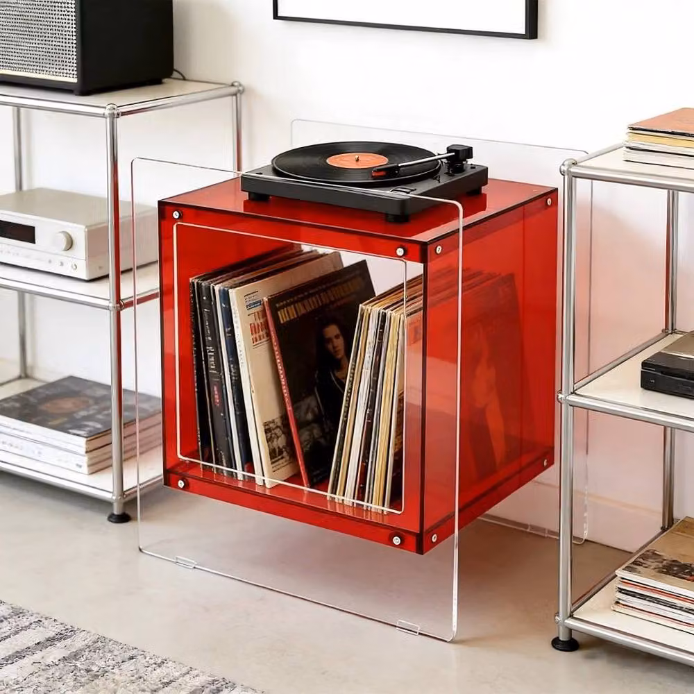VOGREX 2-Tier Transparent Red Acrylic Side Table – 3
