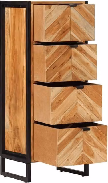 Berkfield Home Brown Acacia Wood and Iron Industrial Bathroom Cabinet with Doors and Drawers W/D/H: 40 x 30 x 100 cm – 1