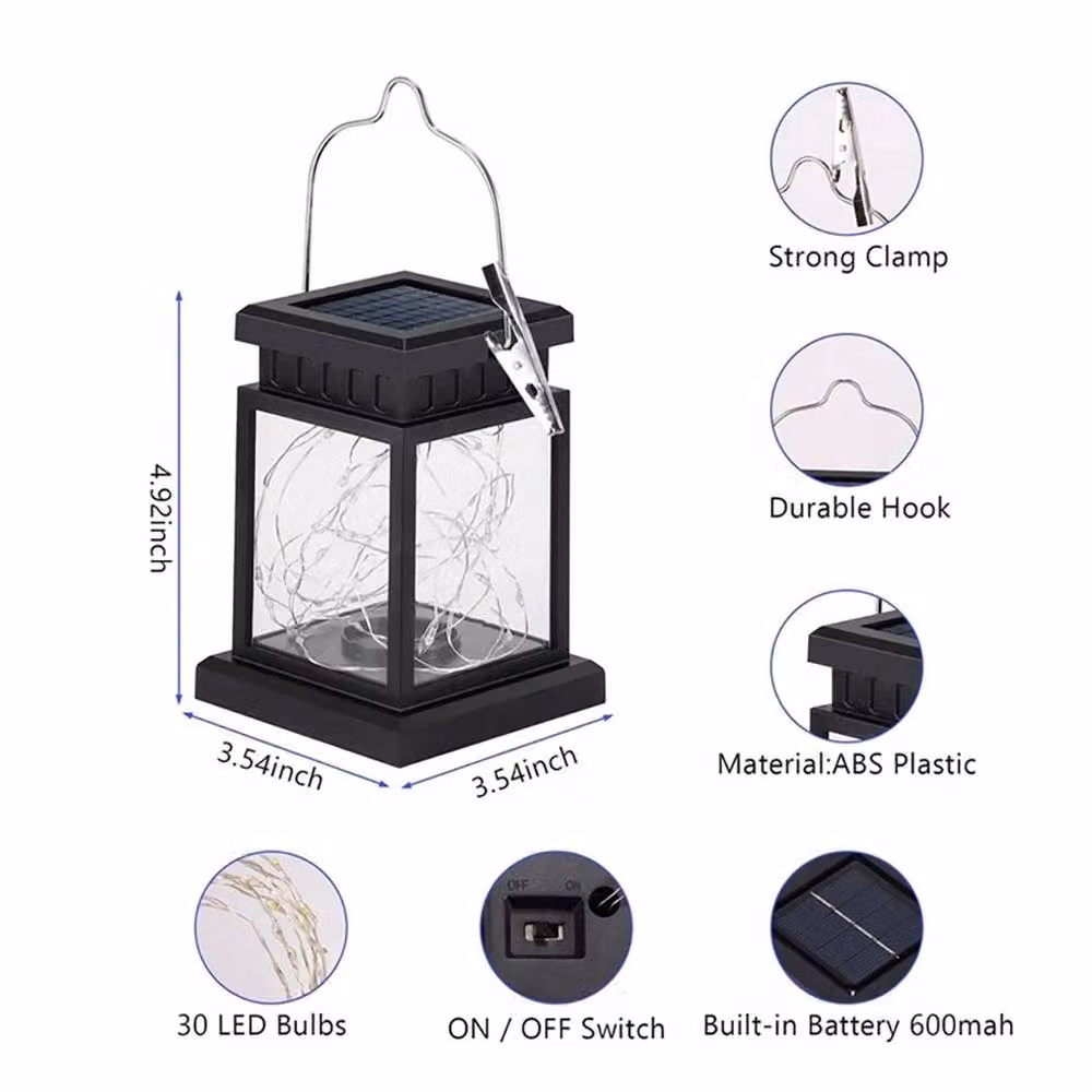 Kelvenix Solar Powered Hanging LED Lantern Lights in Black with Warm White Effect – 2