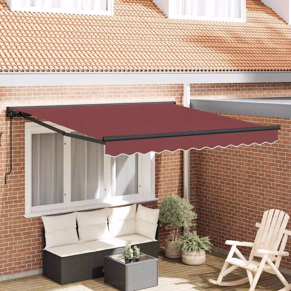 Berkfield Home Manual Retractable Folding Arm Awning in Red Polyester, W: 300 cm, D: 250 cm, H: 245 cm – 2