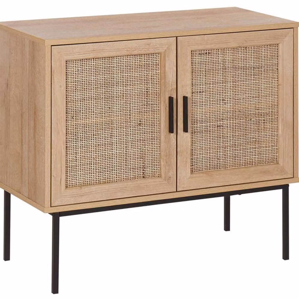 Wyld and Coco 2-Door Sideboard with Natural Rattan Front in Brown – 2