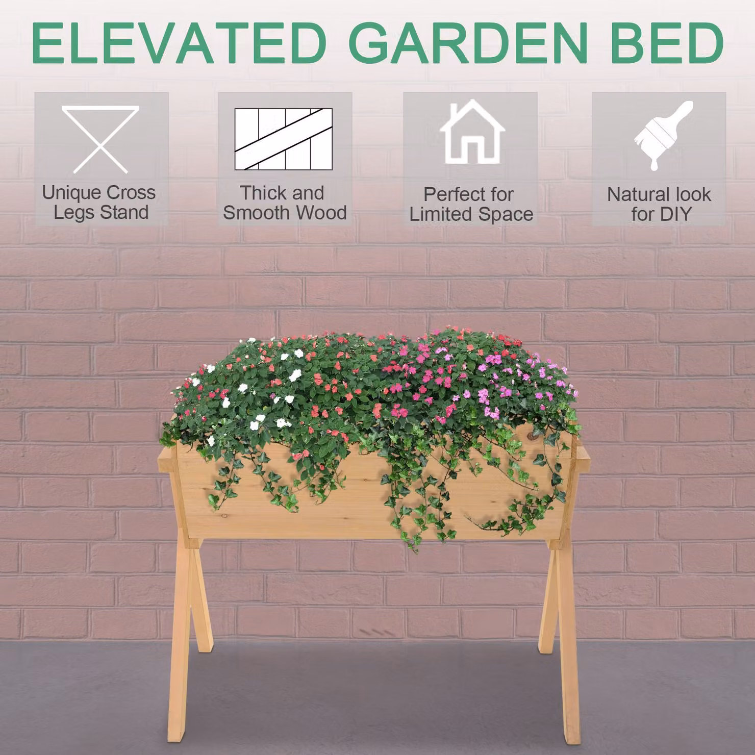 Outsunny Wooden Raised Planter Boxes with Liner in Brown for Vegetables and Flowers – 4