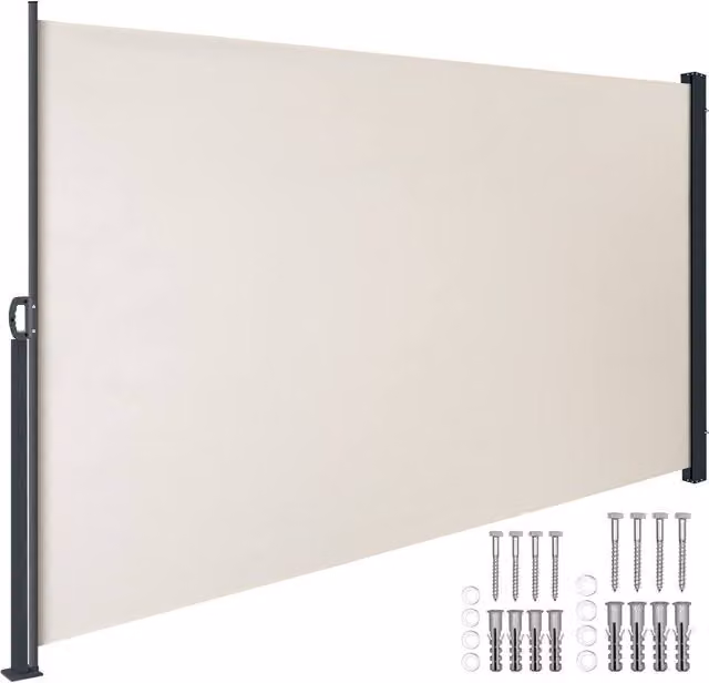 tectake Extendable Side Awning with Roll-up Mechanism in Beige, W/H: 300 x 200 cm