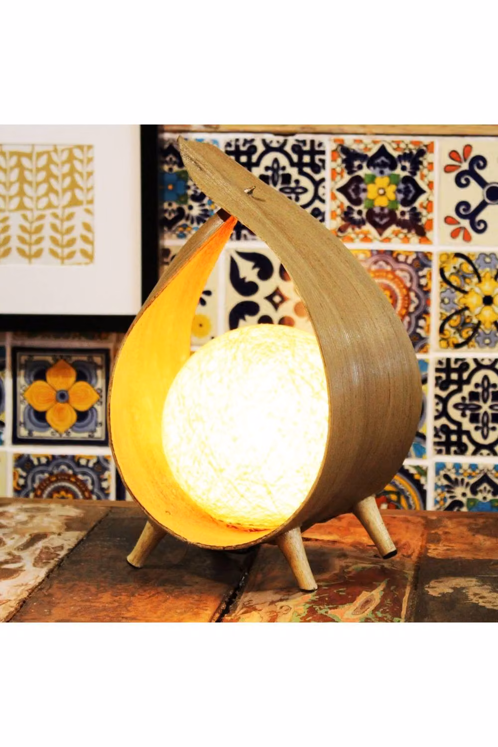 KDMD Natural Coconut Loop Lamp in Brown with Warm White Light – 2
