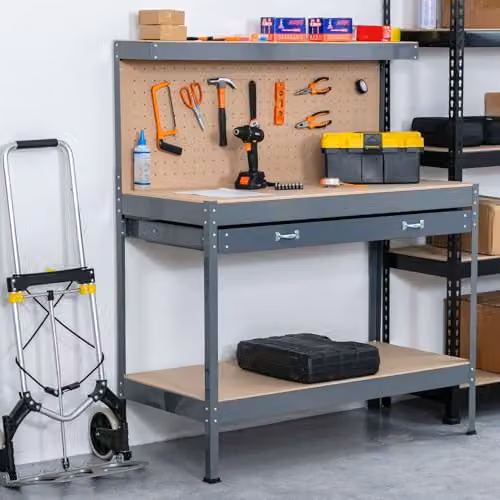 SwitZer Steel Garage Workbench with Drawers, Pegboard and Shelf, Grey – 2