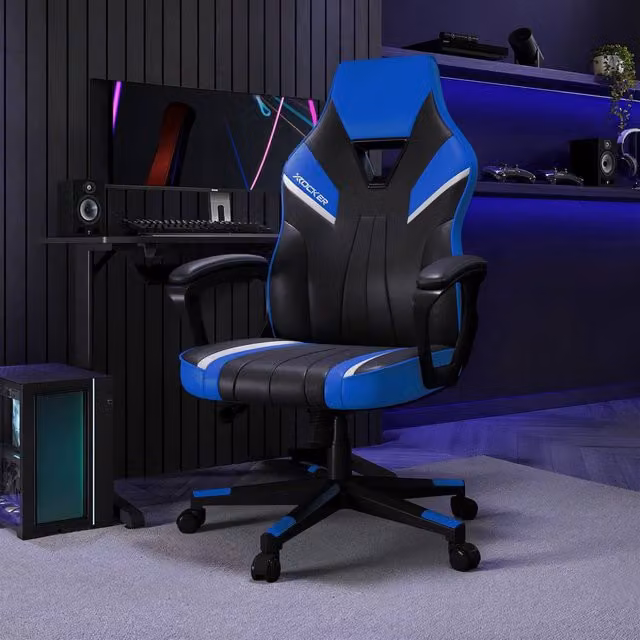 X Rocker Tempest Ergonomic Blue Synthetic Leather Gaming Chair with Extra Wide Seat