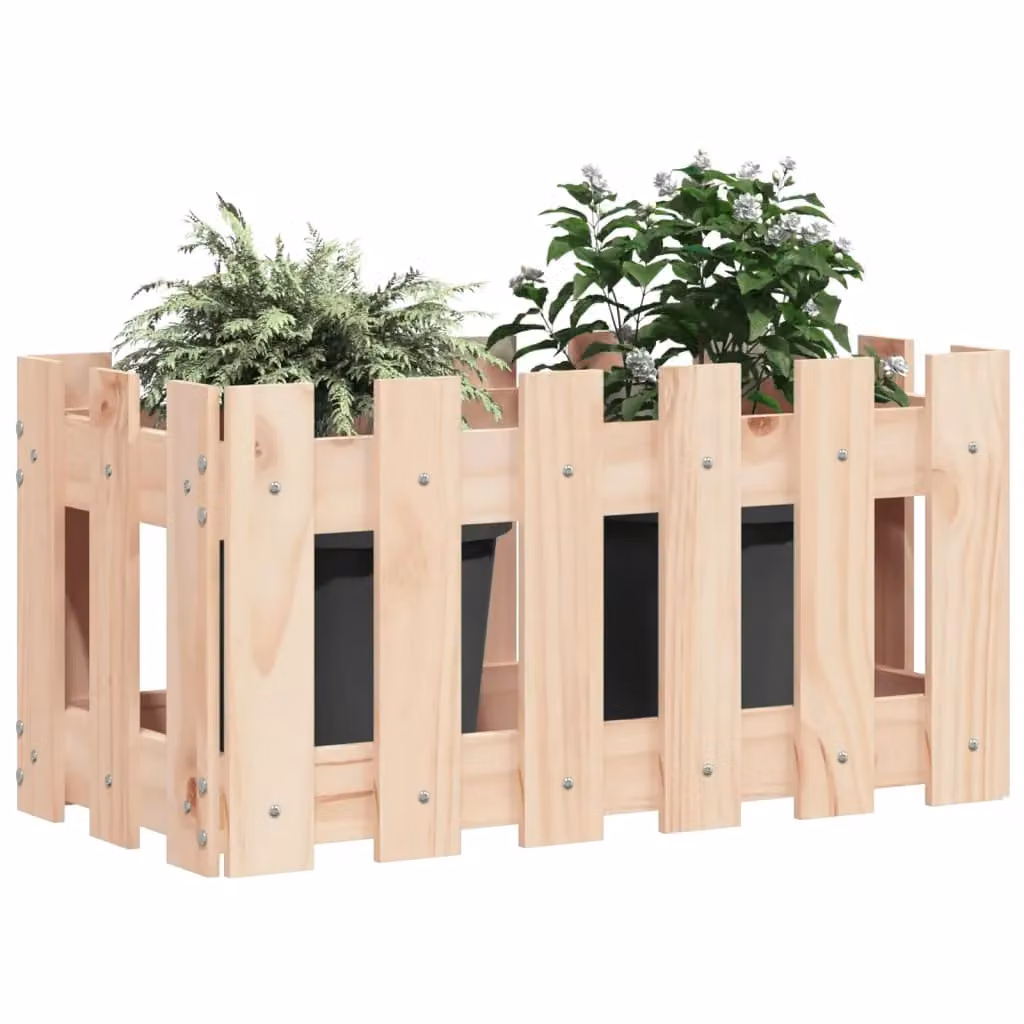Berkfield Home Garden Planter with Fence Design in Brown and Beige, Solid Wood and Plastic, W/D/H: 60 x 30 x 30 cm – 2