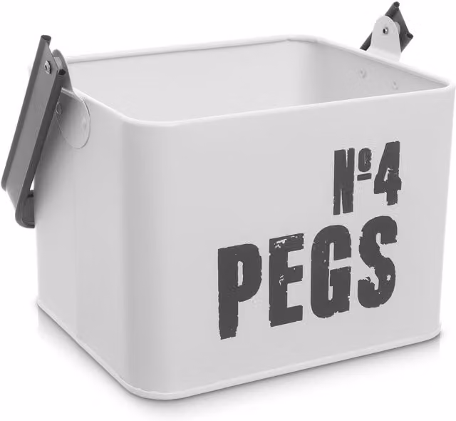 LIVIVO Laundry Peg Storage Container in White and Grey Coated Steel