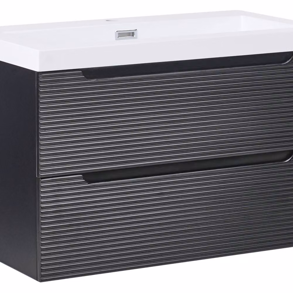 Wyld and Coco Black Lacquered MDF Wall-Mounted Vanity with Ceramic Sink, Width: 80 cm – 2