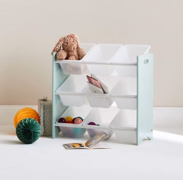Sweekeet Toy Storage Unit with 9 Compartments, Set of 2, Light Green and White