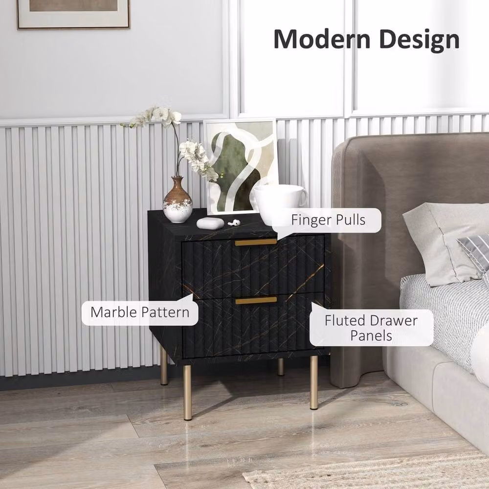 NESTLUNE Bedside Table with 2 Drawers in Black and Gold – 5