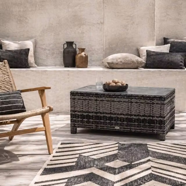 Wyld Haus Lolifi Grey Rattan Outdoor Coffee Table with Tempered Glass Top