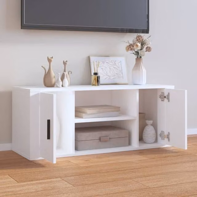 Berkfield Home Modern White TV Cabinet in Matt MDF, W/D/H: 100 x 35 x 40 cm – 1
