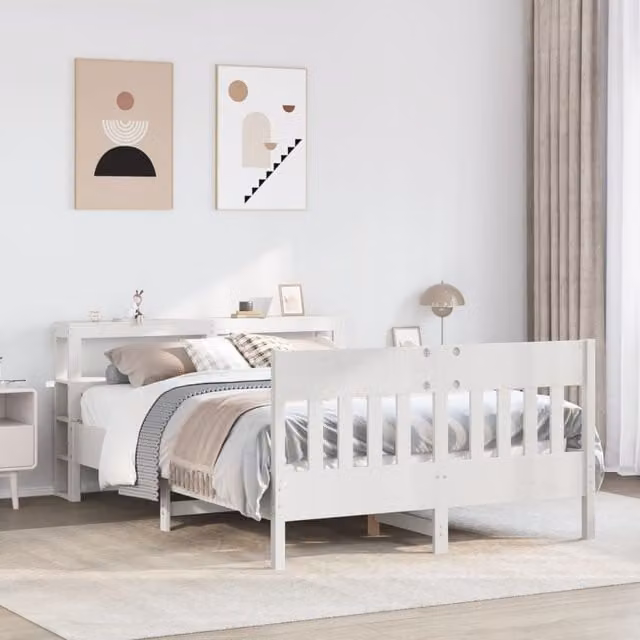 Berkfield Home Small Double Bed Frame in White Solid Pine Wood W/D/H: 120 x 200 cm