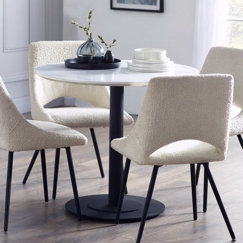 Cheshire Premium Lucerne Round Dining Table in White and Multicolour Marble, Diameter: 80 cm – 2