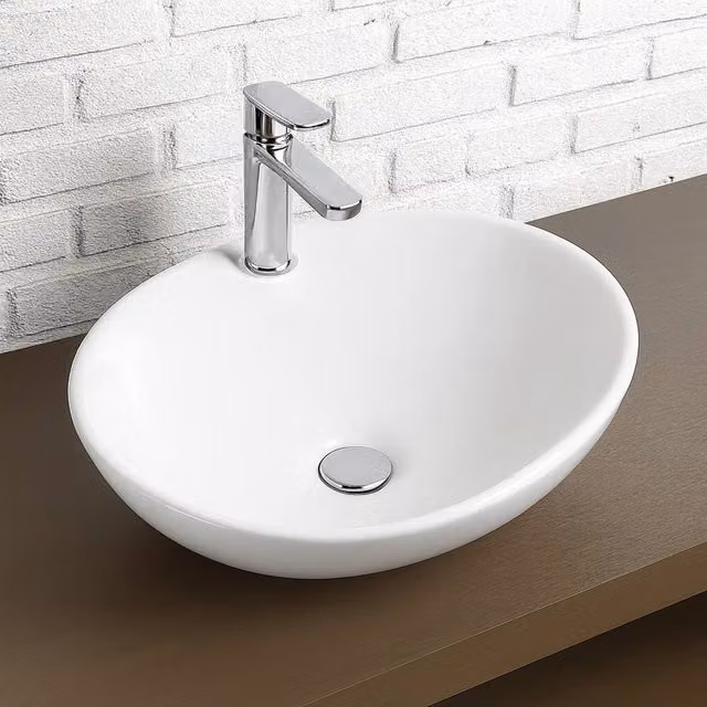 Bathroom Kingdom Pisa Oval Ceramic Countertop Basin, White, Width: 33 cm