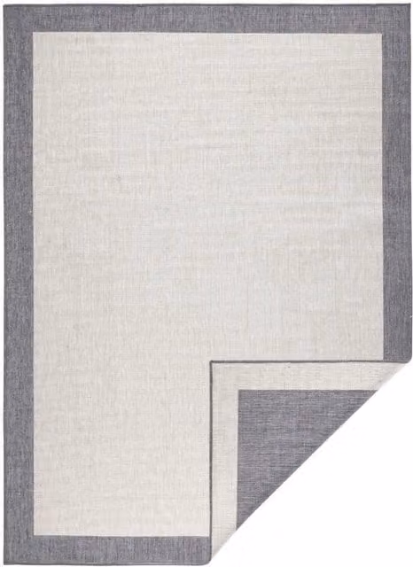 Reversible Panama Geometric Indoor and Outdoor Rug in Black and Grey, W: 170 cm