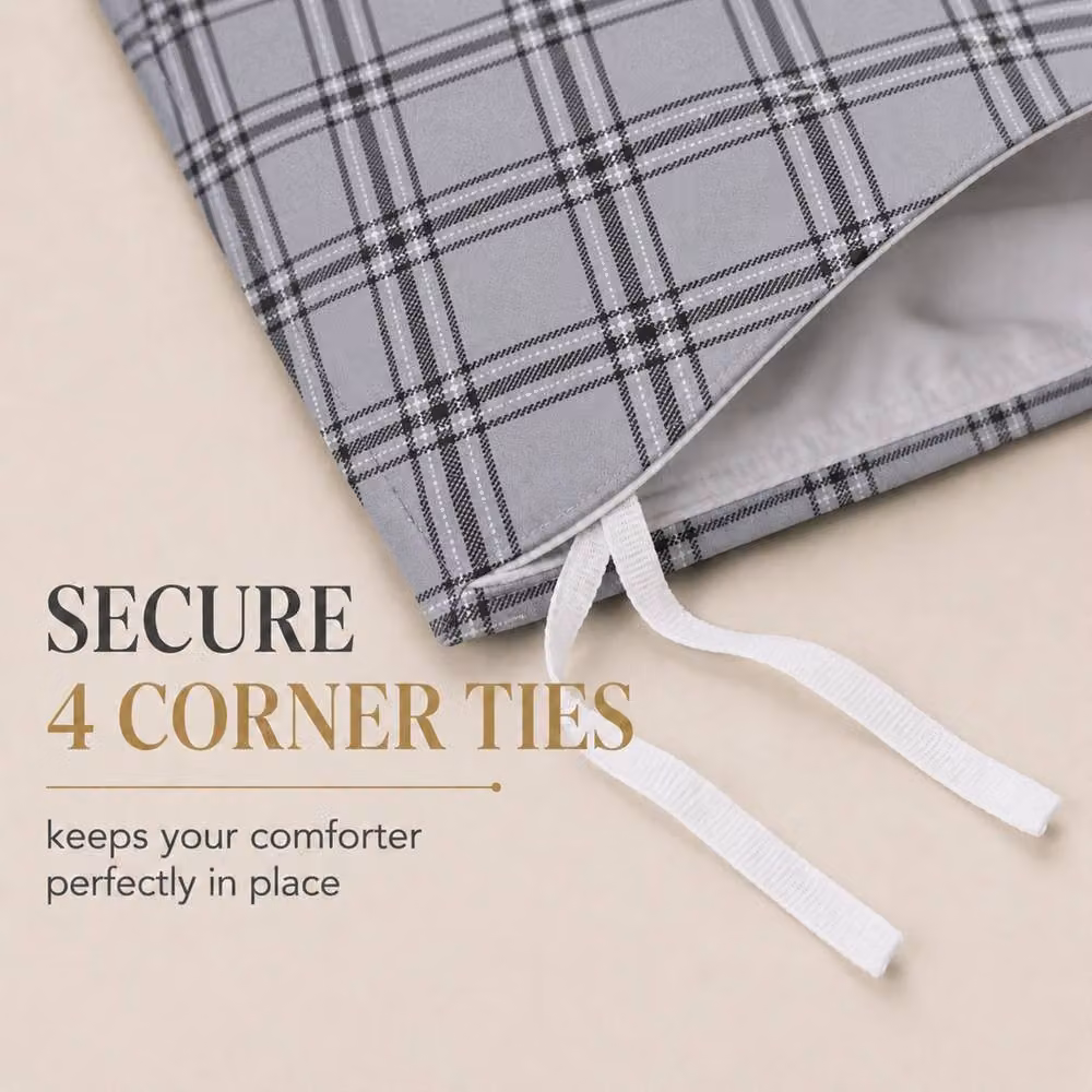 Lazzaro Home Grey Checked Microfibre Duvet Cover Set, W/D/H: 135 x 200 cm – 5