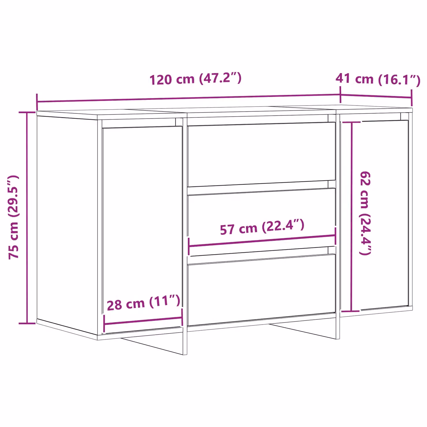 Berkfield Home Black Oak Sideboard in Matt Engineered Wood W/D/H: 120 x 41 x 75 cm – 3