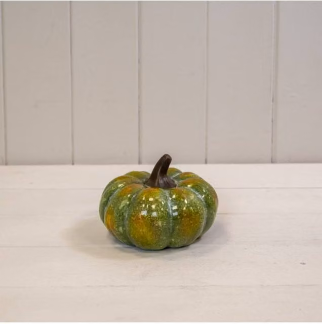KDMD Medium Green Ceramic Vintage Style Pumpkin for Autumn and Halloween Tabletop Decor