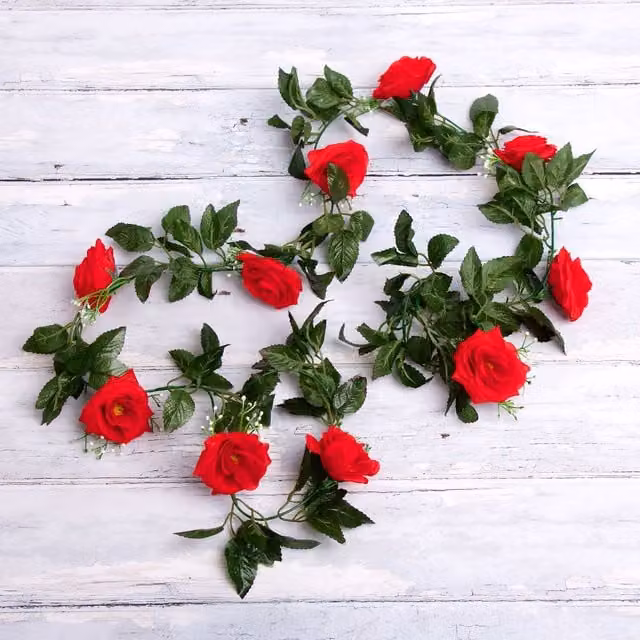Best Artificial Red Silk Rose Garland with Floral Foliage and Leaves