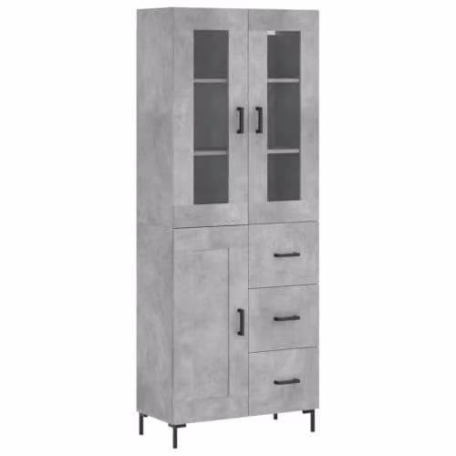 vidaXL Modern Highboard in Concrete Grey with Hinged Doors, W/D/H: 69.5 x 34 x 180 cm