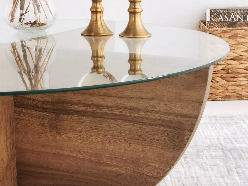 Vente-unique AYSUN Square Tempered Glass Coffee Table in Brown and Transparent, W/D/H: 90 x 90 x 30 cm – 3