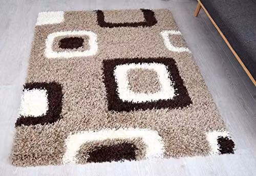Bravich LTD Beige Geometric Shaggy Rug, W: 120 cm, D: 170 cm – 3