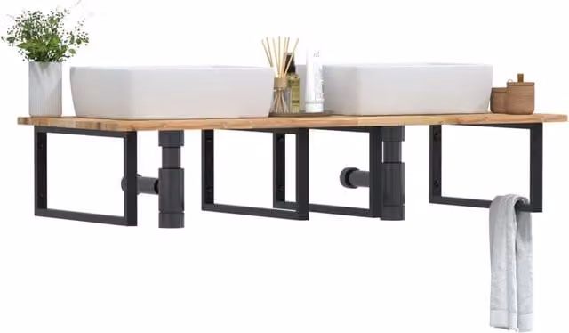 Berkfield Home Wall Mounted Basin Shelf in Brown Acacia Wood and Steel