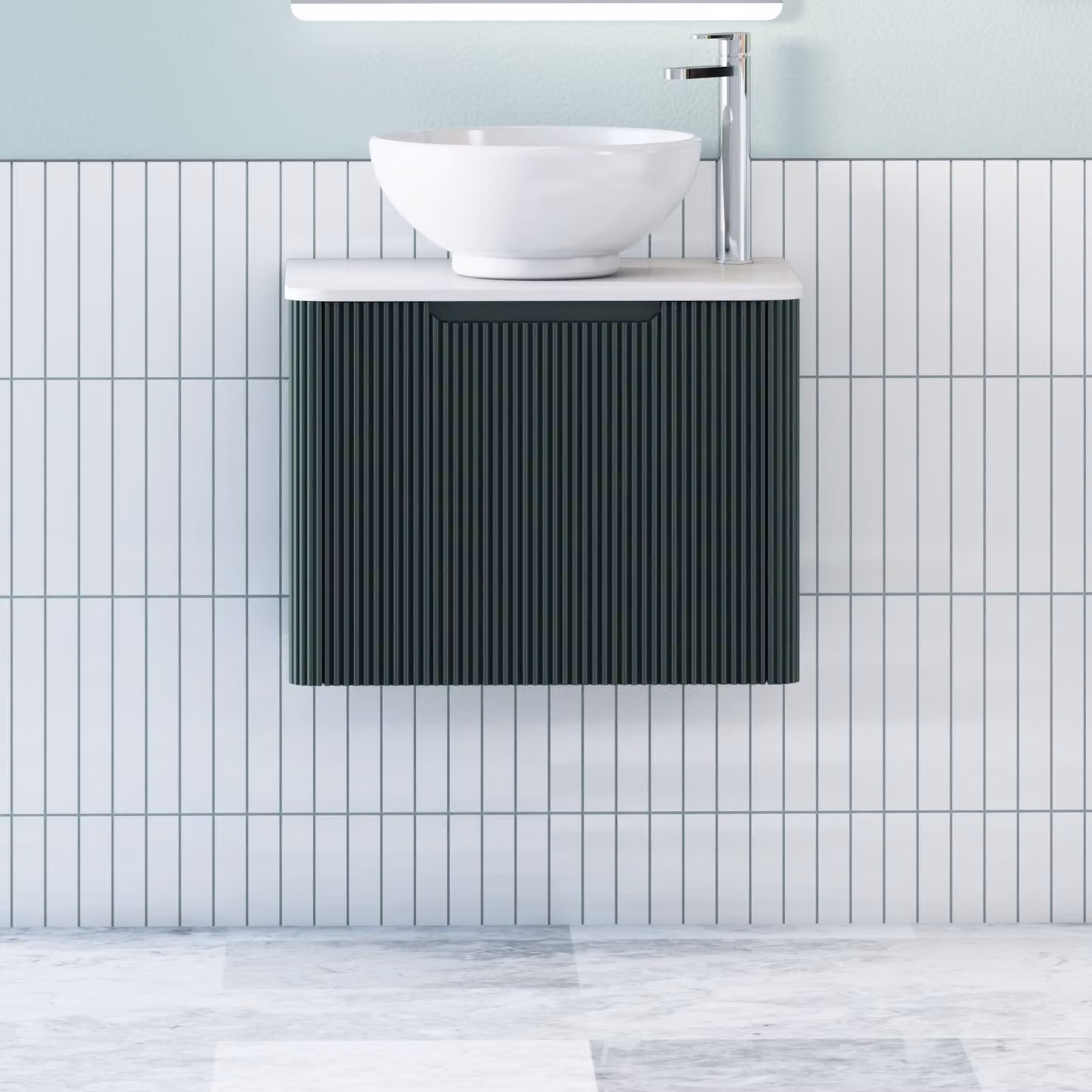 Royal Bathrooms Avenza Wall Hung Vanity Unit with Breeze Basin, Moss Green and White, Depth: 60 cm