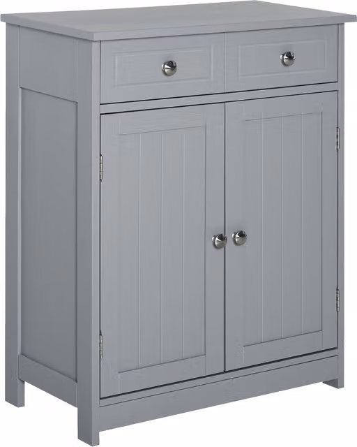 Kleankin Traditional Style Free-Standing Bathroom Storage Cabinet with 2 Drawers, Cupboard and Adjustable Shelf, Grey, W: 60 cm, D: 60 cm, H: 75 cm