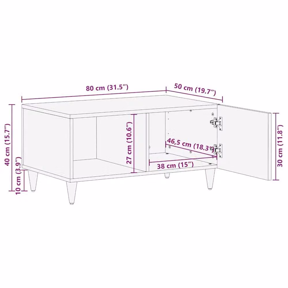 Berkfield Home Beautiful Coffee Table in Light Grey Solid Mango Wood, W: 80 cm, D: 50 cm, H: 40 cm – 3